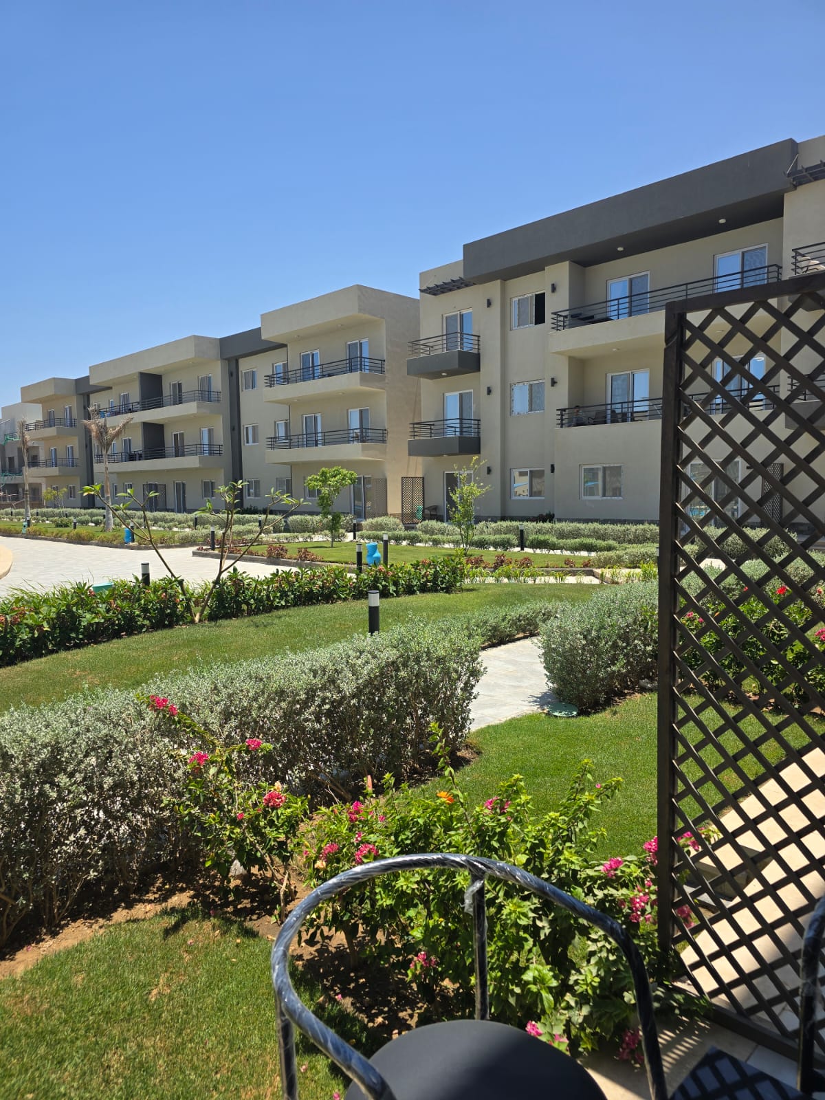 Chalet garden and resort buildings